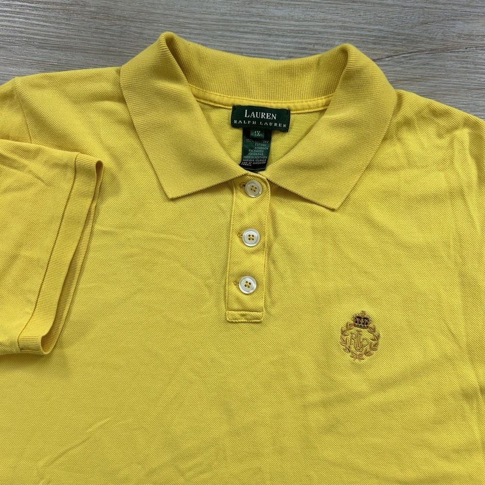Lauren Ralph Lauren Women's 1X Polo Shirt Yellow Golden Crest Patch Logo Top